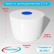 Емкость цилиндрической формы 2,5 м³ (1500х1500)